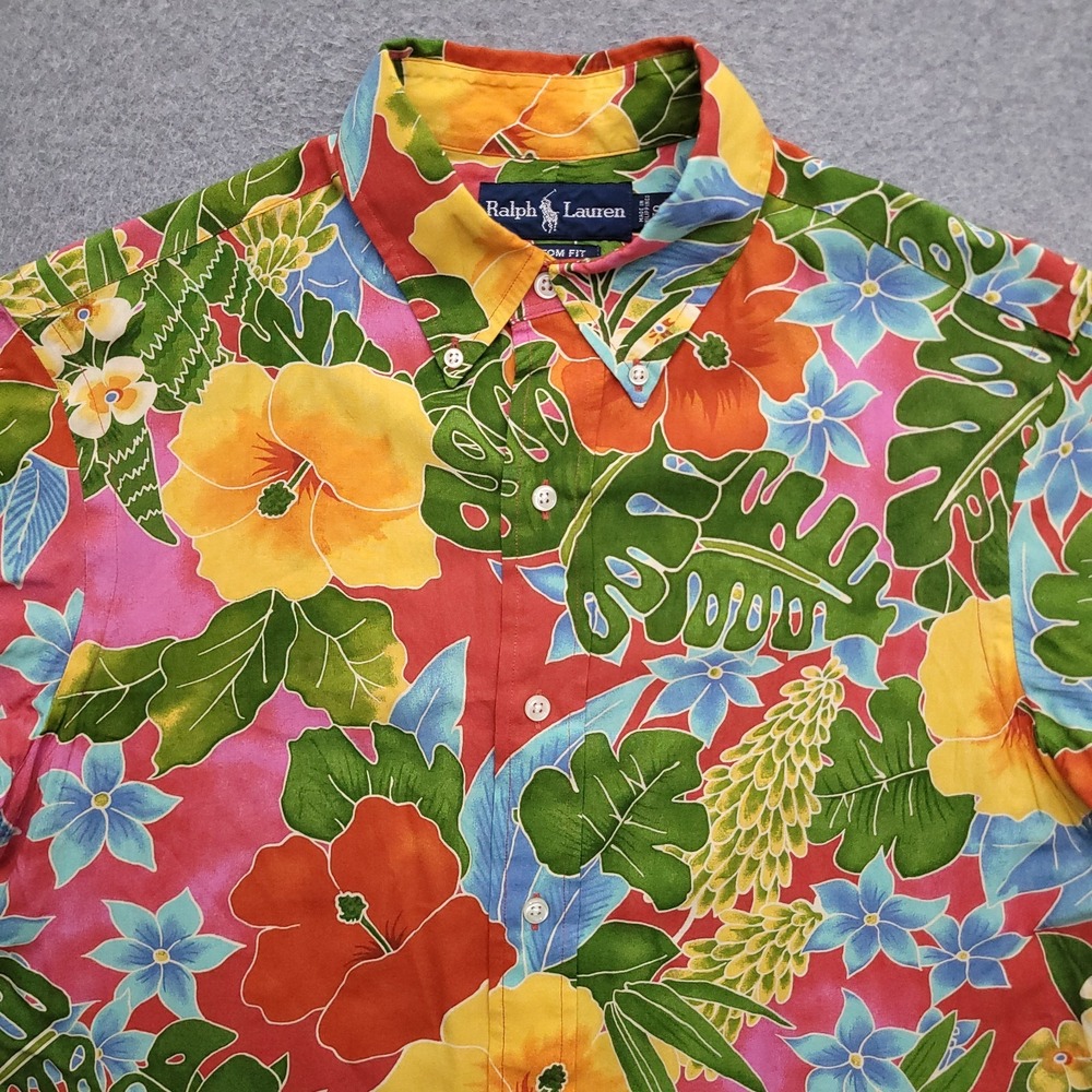 Ralph Lauren Shirt Mens Small Hawaiian Floral Tropical Print Vintage Button Up